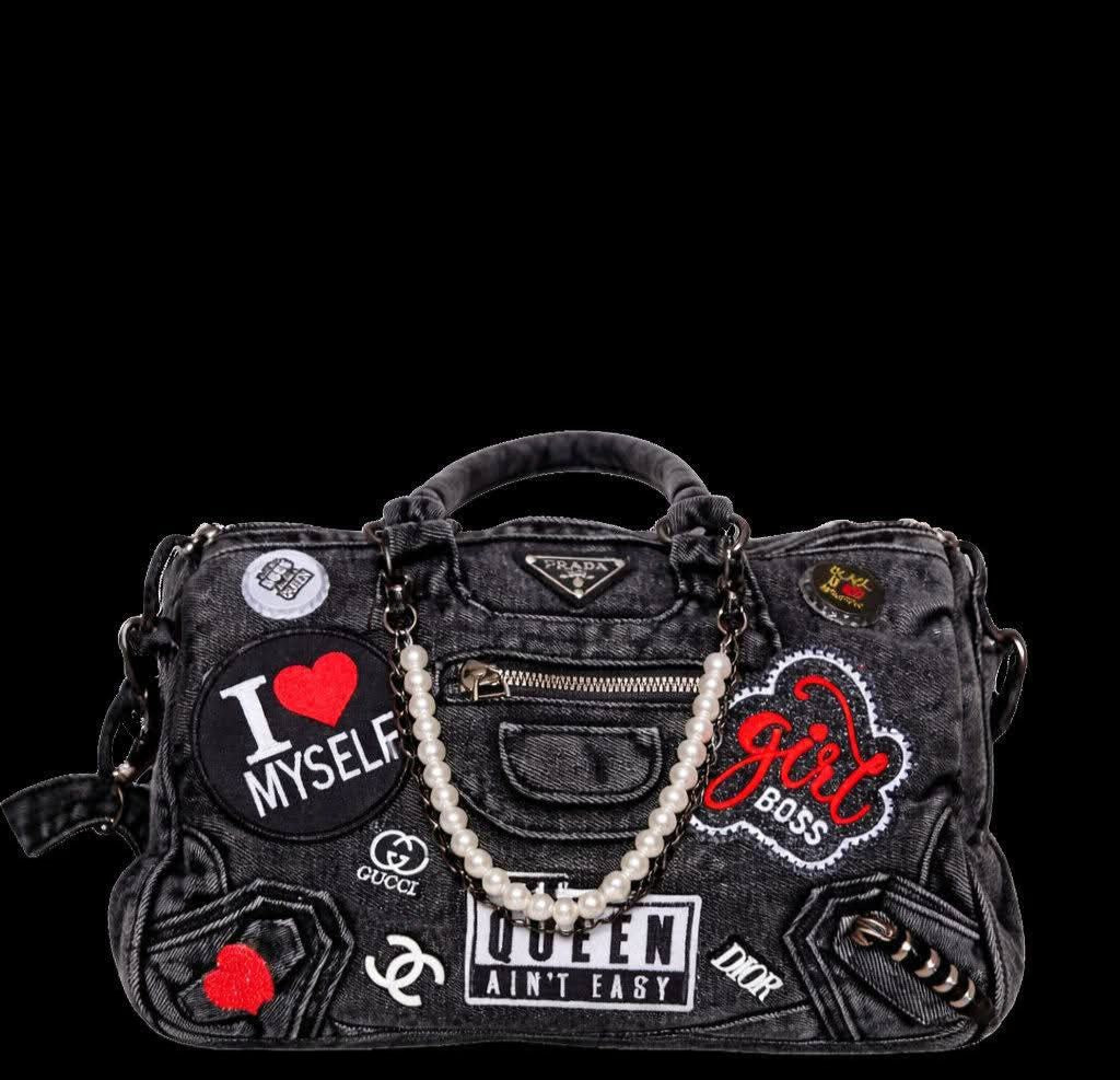 Black Denim Luxe Handbag