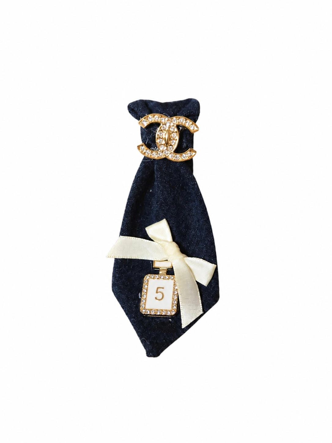 CC Denim Mini Brooch Tie