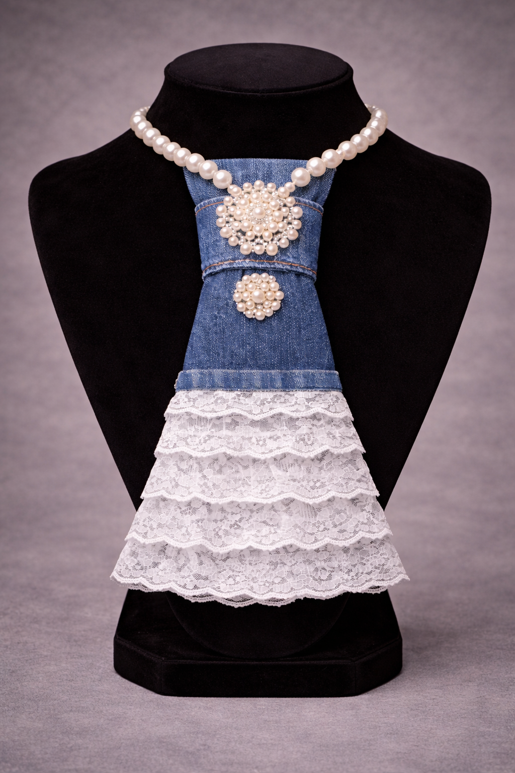 Luxe Denim Ruffle Necklace Tie