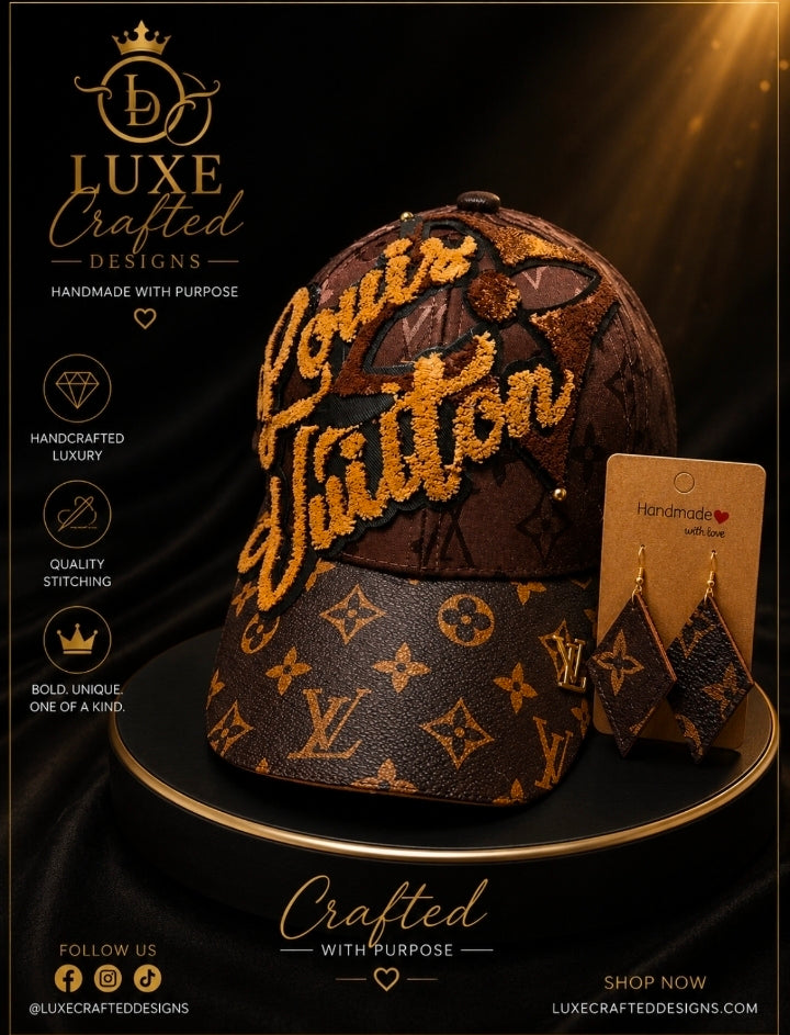 LV Inspired Hat and earring set