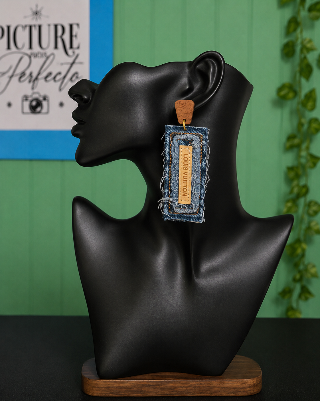 Handcrafted Denim Fringe LV Earrings