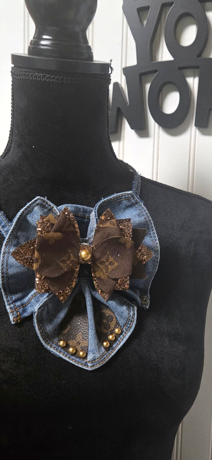 Luxe Denim & Monogram Bow Tie