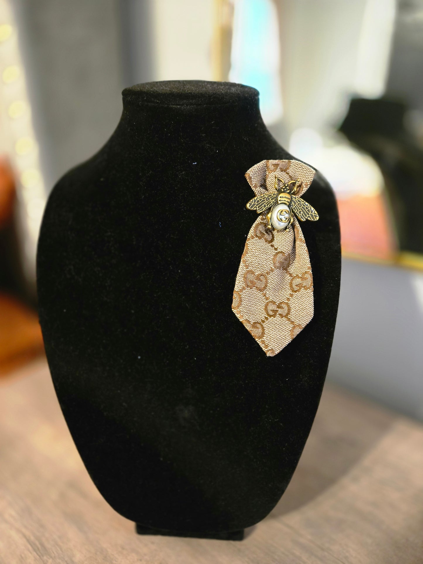 GG Monogram Denim Mini Brooch Tie