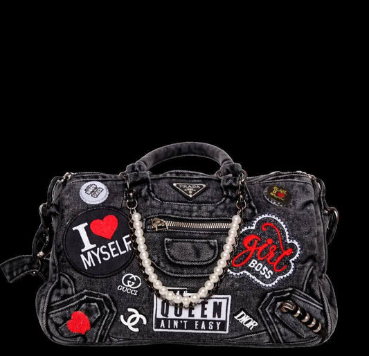 Black Denim Luxe Handbag