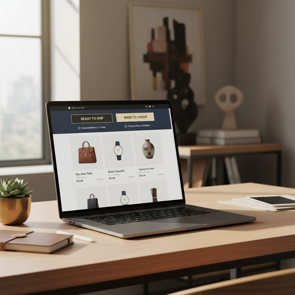 Computer showing ready to ship or made to order