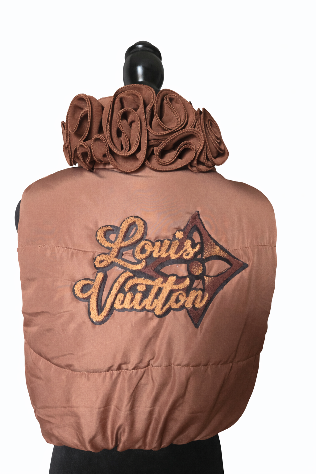 LV Inspired Brown Puff Vest