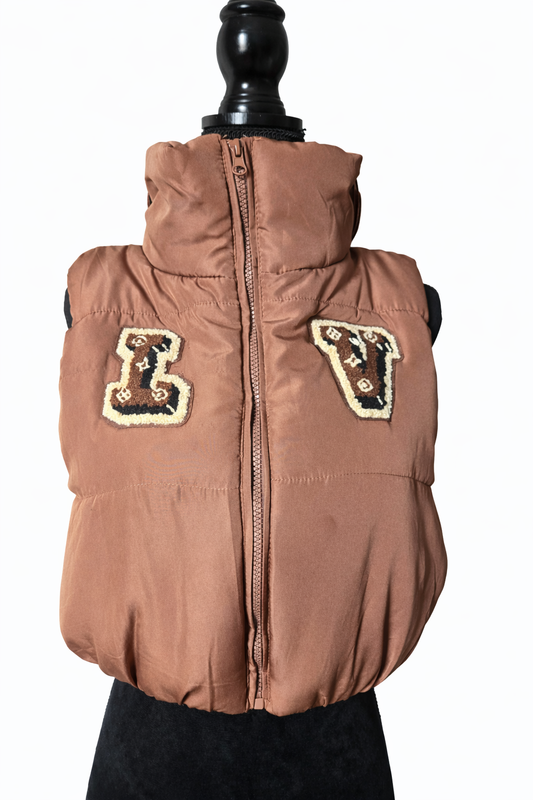 LV Inspired Brown Puff Vest