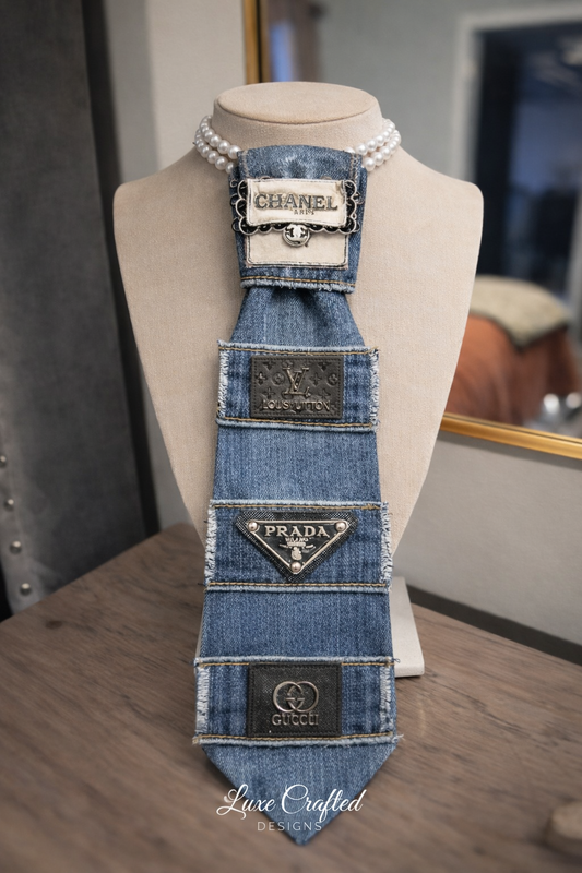 Luxe Denim Patchwork Necklace Tie