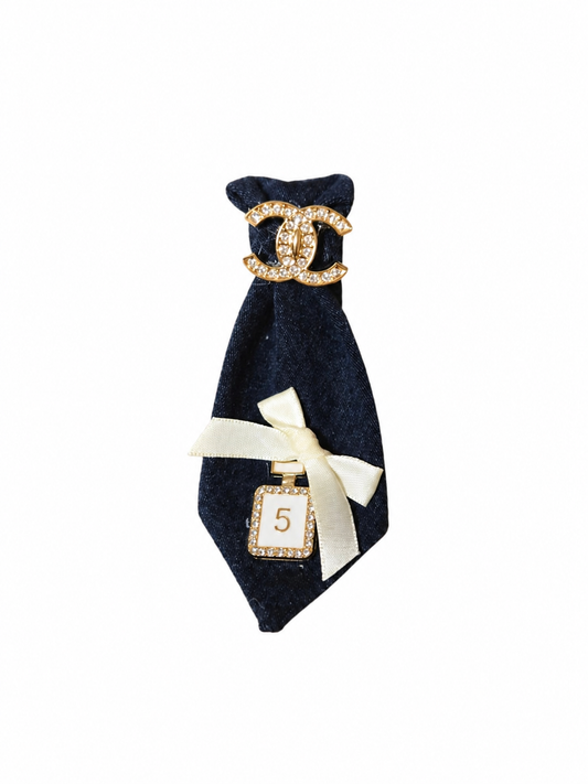 CC Denim Mini Brooch Tie