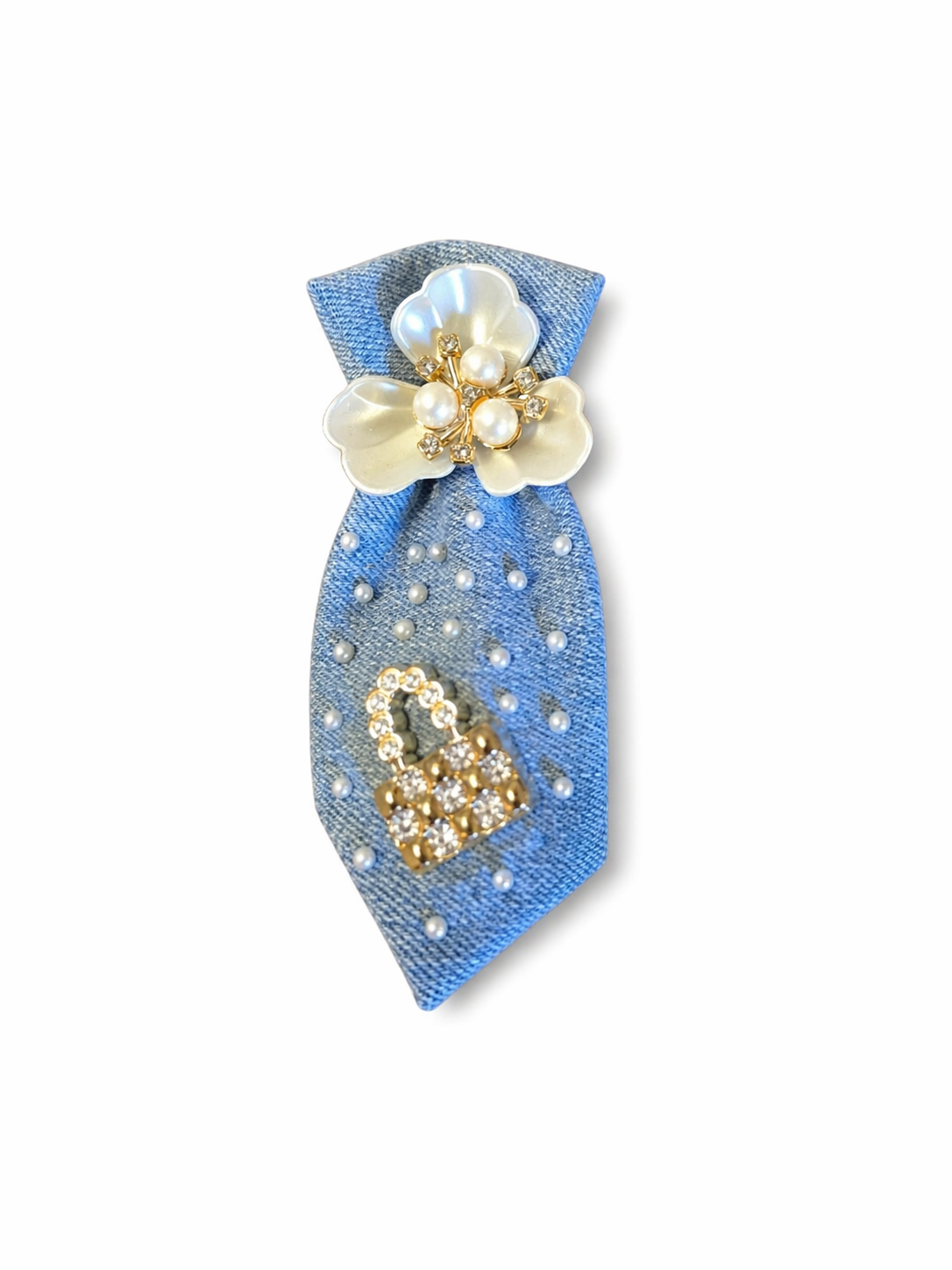 Mother Of Pearl Denim Mini Brooch Tie