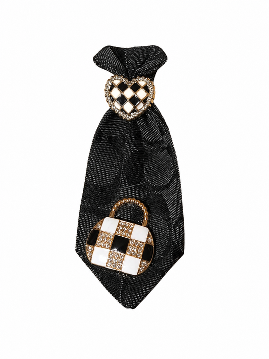 Monogram Coach Inspired Checkered Mini Brooch Tie