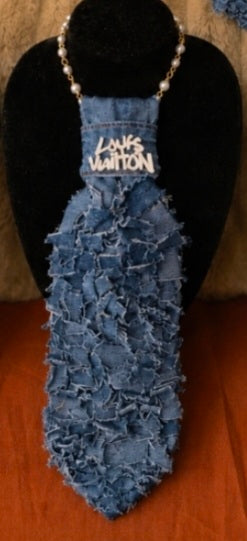 Denim Fringe Necklace Tie