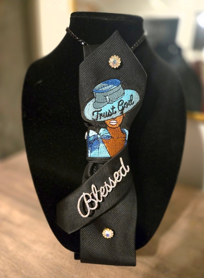 Trust God Blessed Embroidered Statement Tie