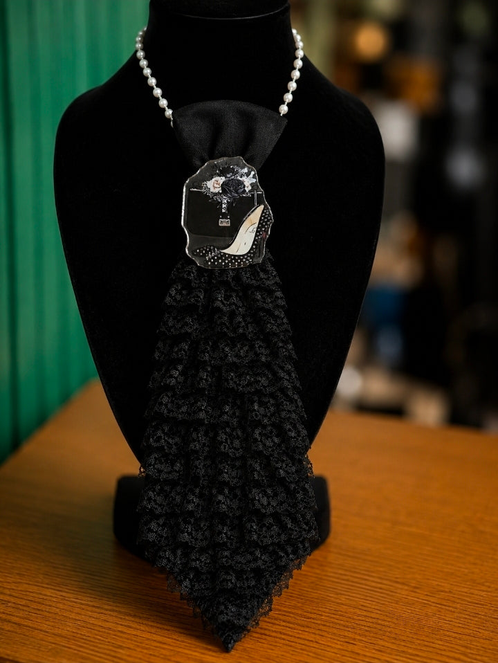 Pearl Lace Bow Tie Necklace