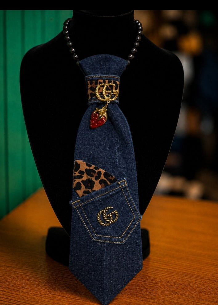 Denim Print Necklace Tie