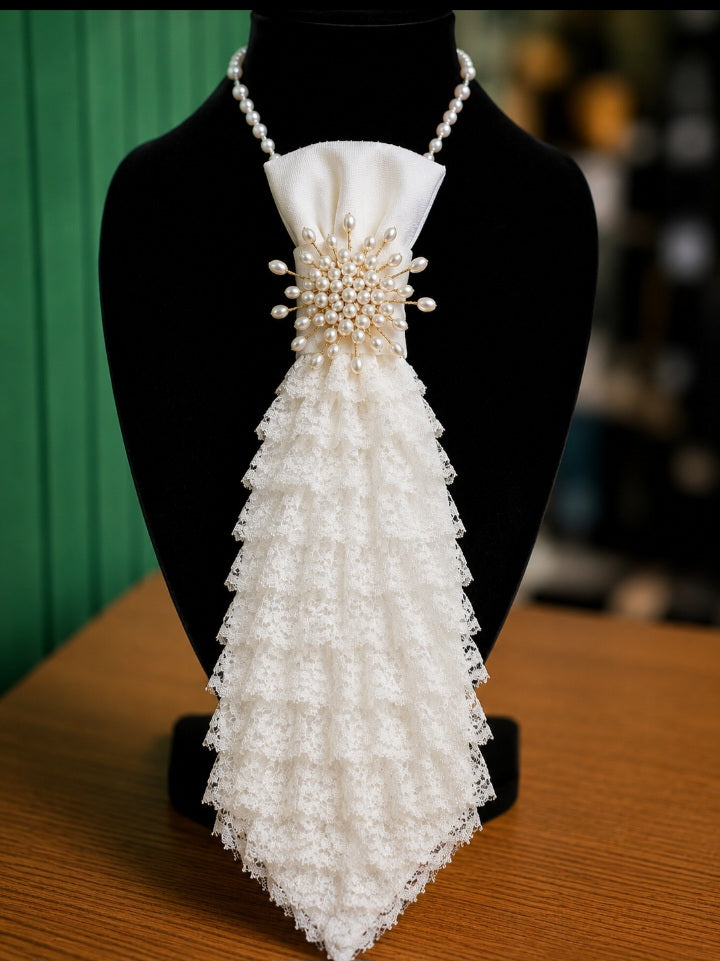 Pearl Lace Bow Tie Necklace