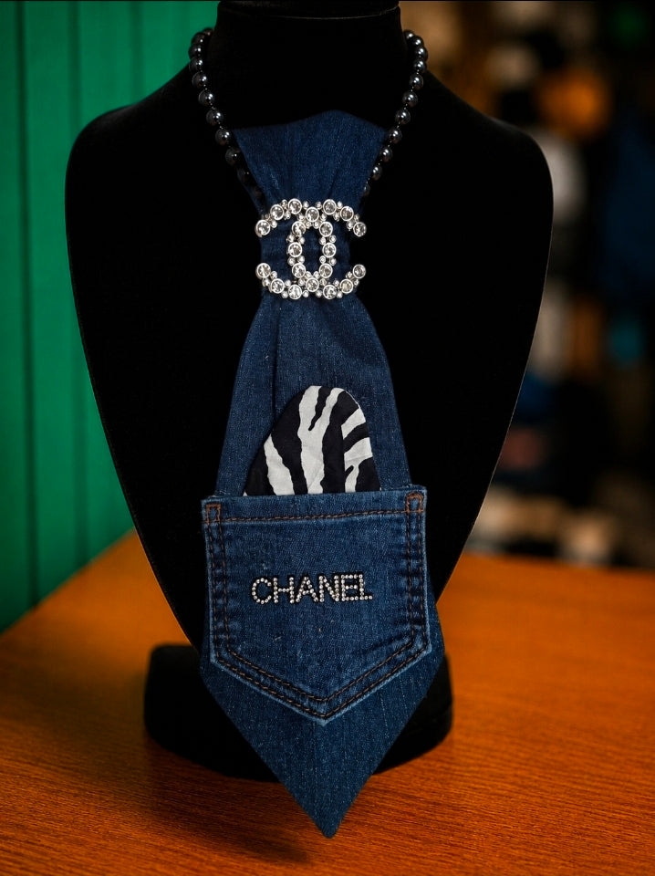 Denim Print Necklace Tie